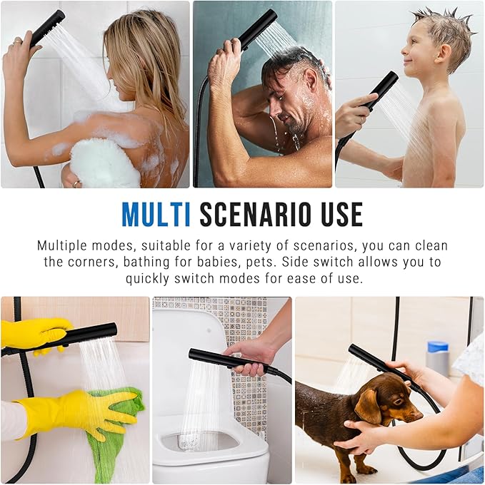 G-Promise All Metal Round 3 Function Handheld Shower Head, Easy and Quick Switch to Massage Mode, Bathroom Shower Wand Design Exquisite Luxury, 2.5 GPM, Matte Black