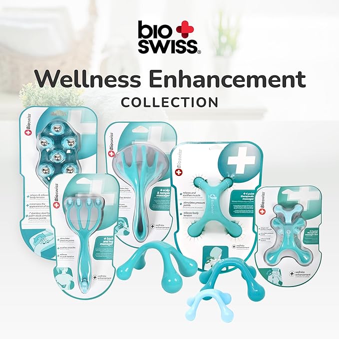 BioSwiss Massage Glove with Steel Roller Balls, Handheld Full Body Massager for Back, Neck, Shoulders, and Legs