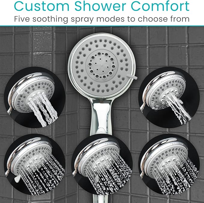 Vive High Pressure Handheld Shower Head - Hand Held Showerhead with 6.5 ft Extra Long Hose, Detachable Showerhead, Multi-Setting Spray Combo for Bathroom, Pet Bathing, Stainless Steel Hose, Chrome