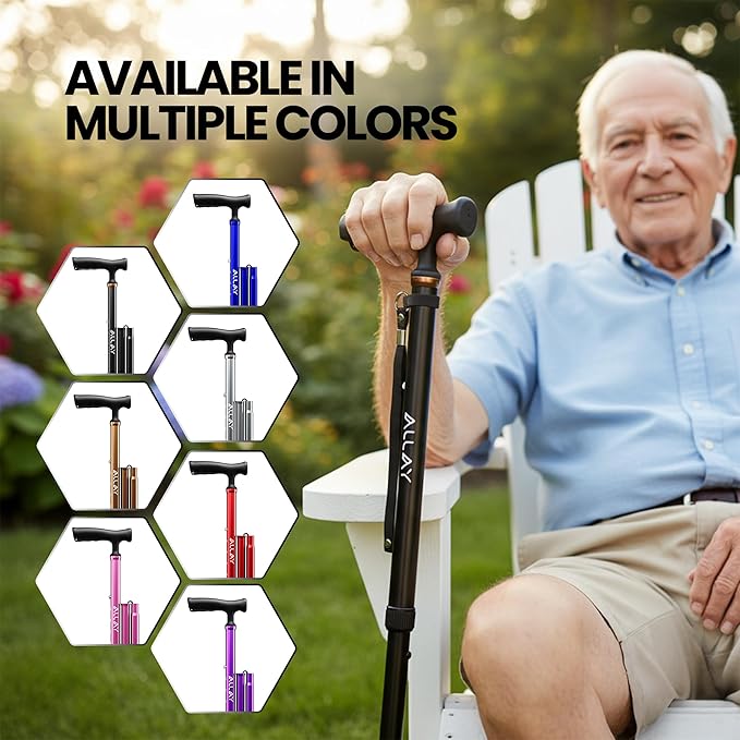 Allay Walking Canes for Men & Women - Adjustable Canes for Women for Stability, Self Standing Wide Quad Pivot Base, Light Weight, Soft Handle Grip and Travel Bag, Walking Sticks for Seniors & Adults