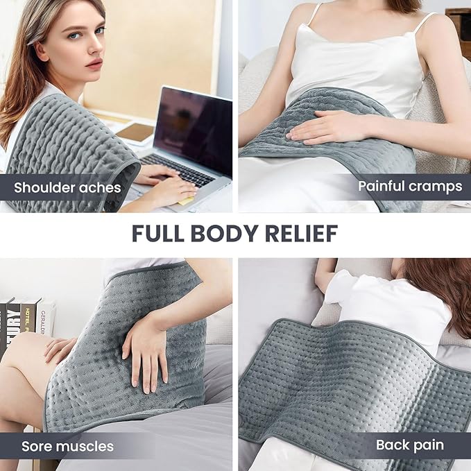 Heating Pad - Electric Heating Pad for Back Pain and Cramps Relief, Moist Heat Pad for Shoulder, Knee, Neck, 6 Heat Settings & Auto Shut Off and Machine Washable, 24" x 12"