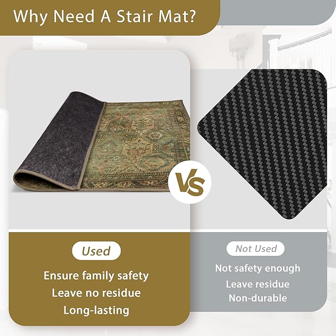 sarben Carpet Stair Treads Non Slip 1PCS, 30" X 30"Edging Stair Runner for Wooden Steps Indoor, Resistant Stair Rugs with Reusable TPE Adhesive Backing, Residue Free Mat for Kids,Pets,Vintage Sage