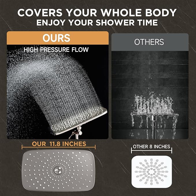 Veken 11.8" Rain Shower Head with Handheld, High Pressure Handheld Shower Heads with Multi Spray Modes,Rainfall Combo with 15" Metal Extension Arm,Detachable Dual Shower,Long 6 ft. Hose,Brushed Nickel