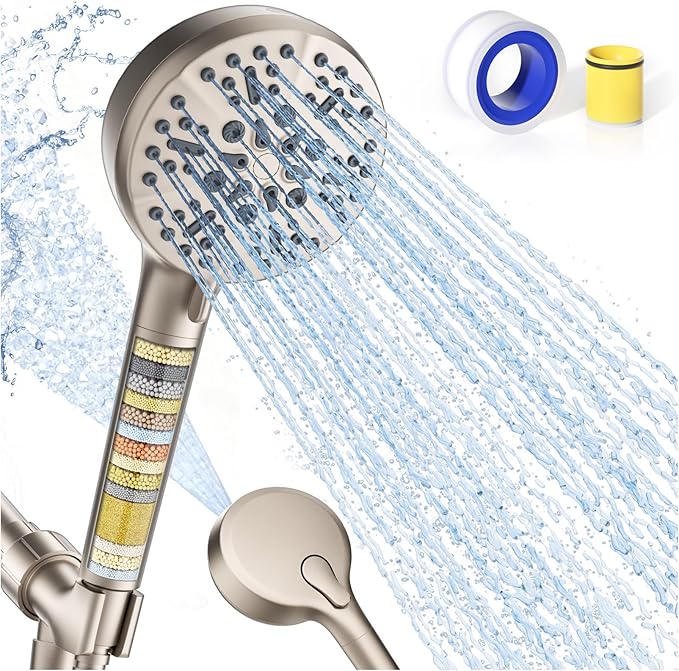 Filtered Shower Head with Handheld – High Pressure Hand Held Shower Head for Hard Water with Filters, 79" Long Hose & Powerful Wide Fan Spray, Removes Chlorine and Impurities (Brushed Nickel)