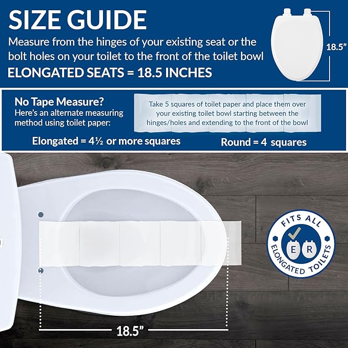 Mayfair Aurora Slow Close Toilet Seat, Easy Clean Hinges and Adjustable Perfect Fit Plastic Seat, Made in USA, Elongated, White