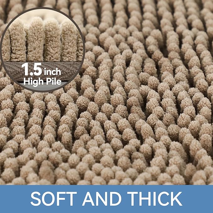 Bcoimo 36x24 Chenille Bath Mat – Non-Slip with Backing Bath Rug Ultra-Absorbent and Machine Washable Bathroom Mat Quick-Dry Design. Ideal for Bathroom Shower and Tub Areas