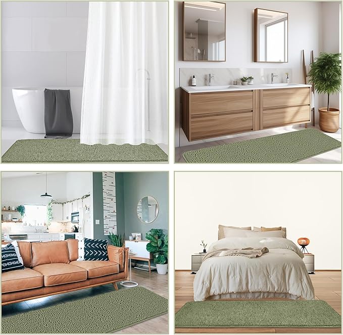Bathroom Runner Rug 24 x 72 Non Slip – Extra Long Bath Mat | Absorbent and Washable Thick Chenille Runner Rug for Bathroom, Shower, Tub, Sink(Sage)