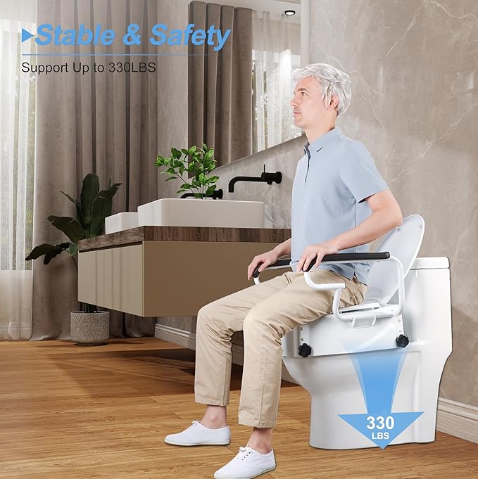 Raised Toilet Seat for Seniors with Flip-up Handles, 5.9" Adjustable Toilet Seat Riser Elevated Medical Supplies & Equipment for Handicap, Elderly, Hip Replacement After Surgery