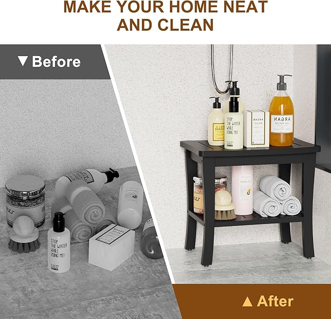Bamboo Black Shower Bench Stool Shower Chair Seat Adult Women Her Sister Aunt Wife Hustband Lady Auntie Titi Bestie Soul Happy Christmas Xmas Birthday Gifts Cool Unique Aesthetic 30 40 60 70 Year Old