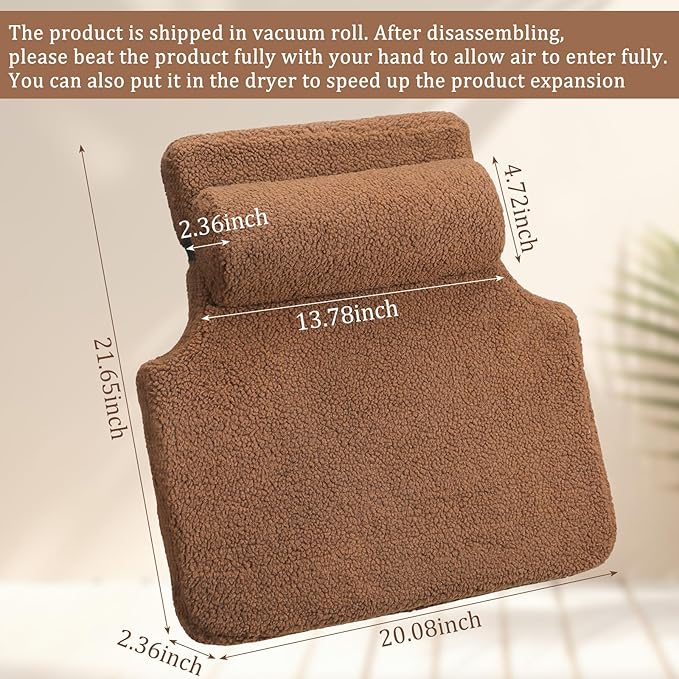 Colingmill Sherpa Fleece Lumbar Support Pillow with Headrest Recliner Memory Foam Lumbar Pillow Back Cushion for Chair Plush Cushion Thick Pad for Back Pain Car Sofa Chair Headrest Office Home