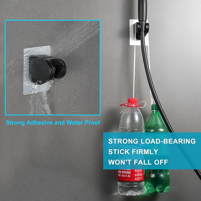 High Pressure 8-mode Handheld Shower Head with On Off Switch and Long Hose & Bracket PLUS Extra Adhesive Holder for Lower Mount,Built-in Power Wash to Clean Tub,Tile & Pets,Black