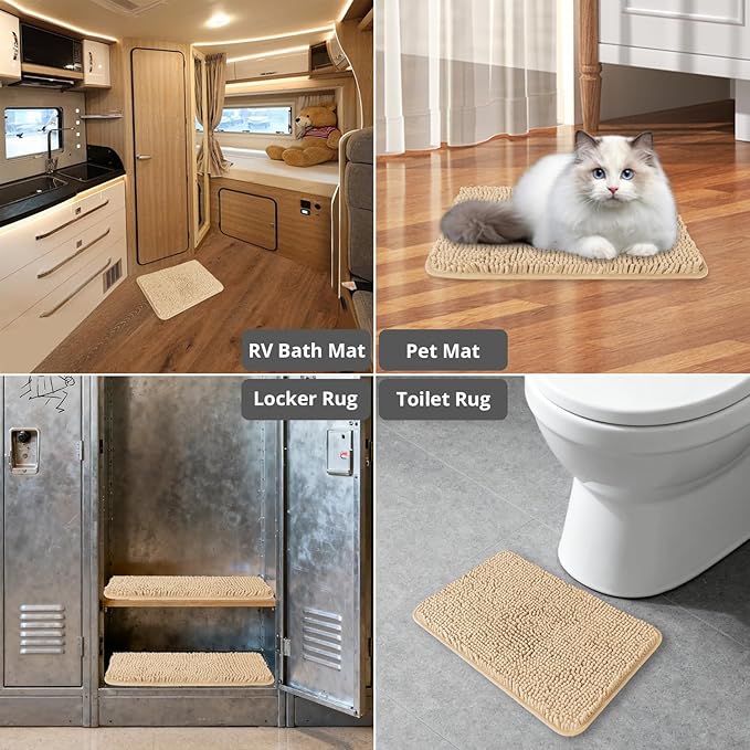 Small Bathroom Rug 12"x18" – Washable and Absorbent Bath Mat, Non Slip, Thick Soft Chenille Bath Rugs for Bathroom, Shower, Sink, Dog mat(Ivory Cream)