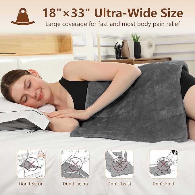 ESTINGO Weighted Heating Pad Large, Electric Heating Pad for Back Neck Shoulder Pain Relif, 3.7LBS Heat Pad for Period Cramps with 2H Auto Shut Off and 4 Heating Levels, 18"x33" Dark Grey