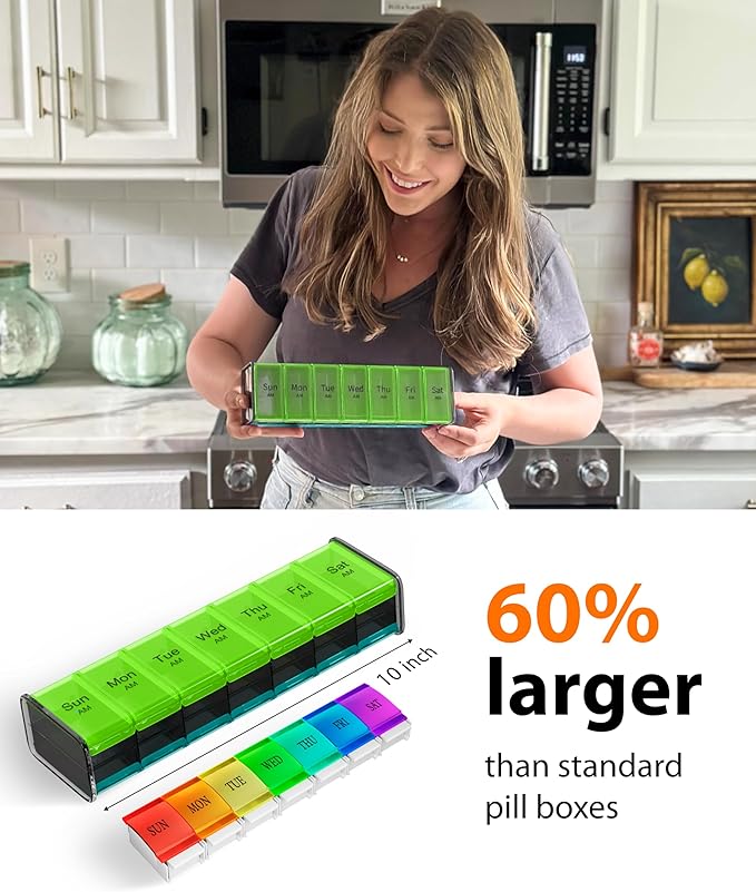 Extra Large Pill Organizer- XXL Pill Box 7 Day - Weekly Pill Organizer with AM PM Large Compartments Big Pill Case for Supplements Jumbo Pill Holder for Vitamins Huge Medicine Organizer 2 Times a Day
