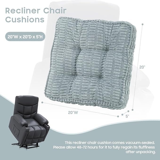 idee-home Recliner Cushions for Elderly, 20x20x5 Inch Corduroy Recliner Seat Cushion Tufted, Large Square Seat Cushion for Recliner Chair, Floor Pillow, Boosting Support Reduce Hip Pain, Light Grey