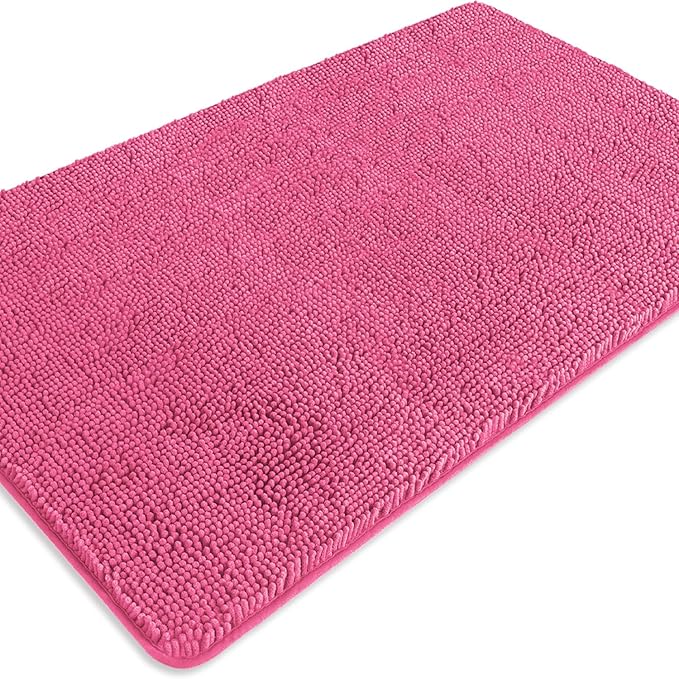 Bathroom Rugs 30 x 50 Inch – Extra Large Bath Mat | Absorbent and Washable Thick Chenille Bath Rugs Non-Slip Runner Rug for Bathroom, Shower, Tub(Hot Pink)