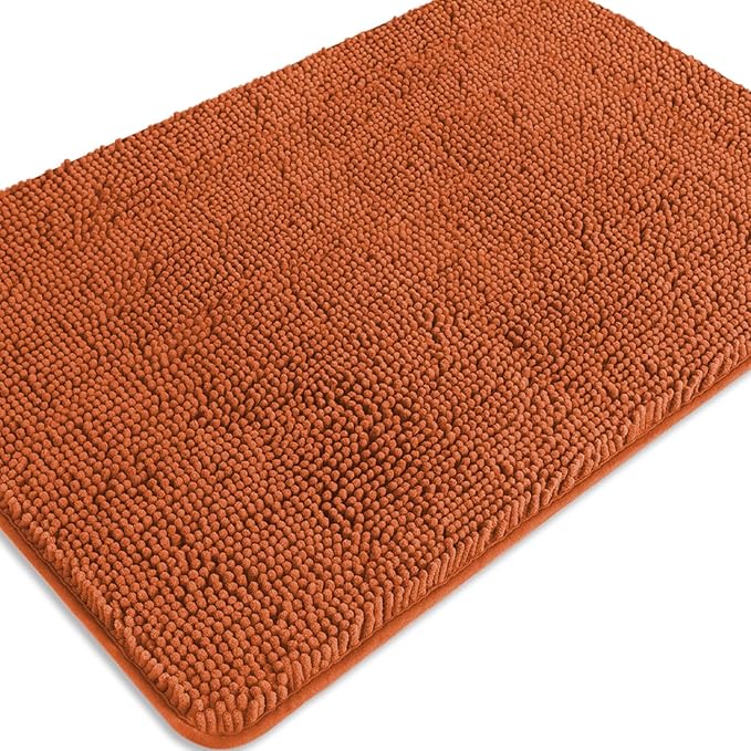 Burnt Orange Bathroom Rugs – Absorbent and Washable Bath Mat, Non-Slip, Thick Soft Chenille Bath Rugs for Bathroom Floor, Shower, Sink - 24" x 36"
