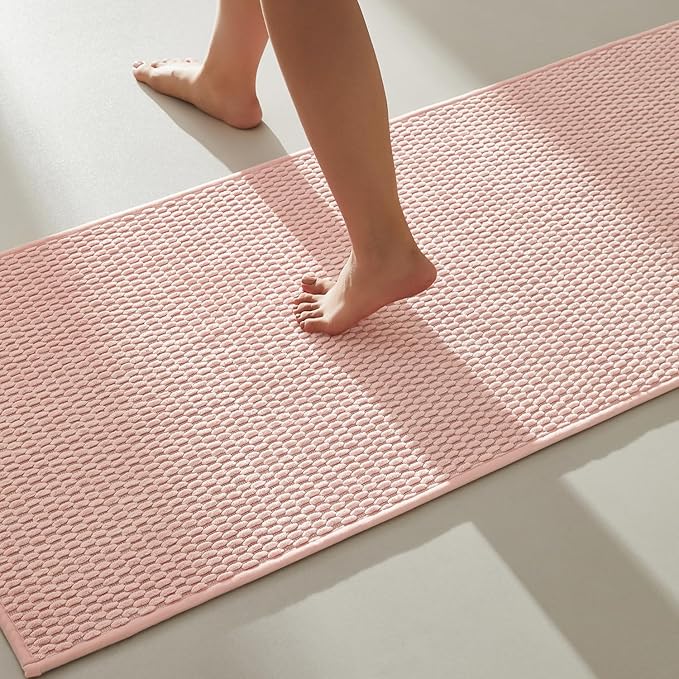 TYUU Bathroom Runner Rug, Long Bath Mat Washable Thin Quick Dry Low Pile Bathroom Runner Rugs 24 x 60 Non Slip, Pink 24"x60"