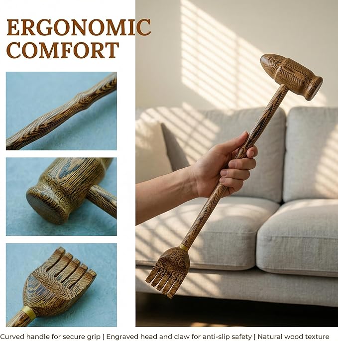 Solid Wood Back Scratcher & Massage Hammer | Sturdy Dual-Use Tool with Precision Bullet Tip for Deep Itch Relief & Muscle Tension