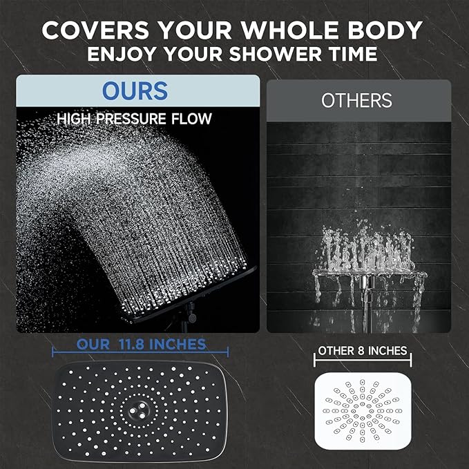 Veken 11.8" Rain Shower Head with Handheld, Family's Choice Award, High Pressure Handheld Shower Heads with Multi Spray Modes, Rainfall Combo with Extension Arm,Detachable Dual Shower, Matte Black