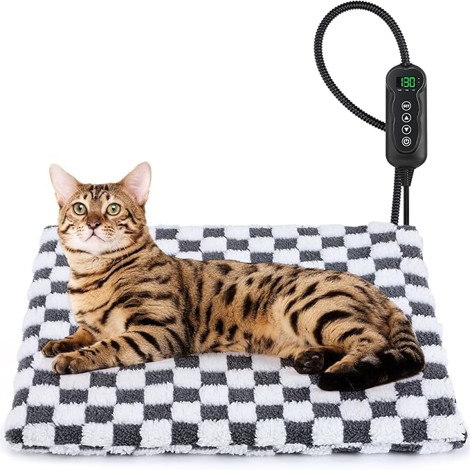 MIXJOY Heated Cat Bed, 11 Adjustable Temperature Cat Heating Pad Indoor with Timer, Pet Heating Pads for Cats Dogs, Electric Dog Heating Pad with Washable Cover, Heated Pet bed-18''x16'', Small