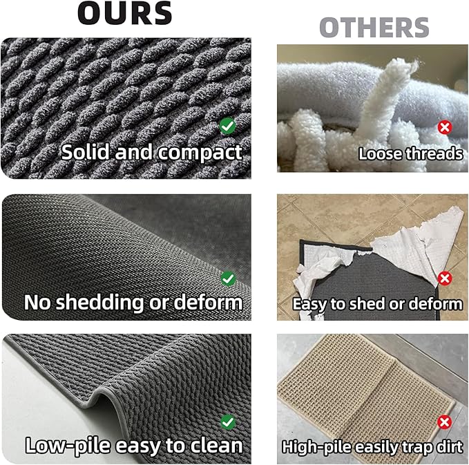 TYUU Bathroom Rugs Non Slip Washable, Super Absorbent Thin Bath Mat Quick Dry Low Pile Bathroom Rug, Dark Grey 20"x48"