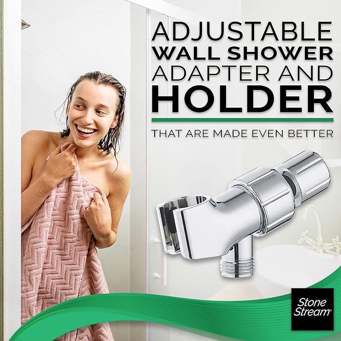 Original StoneStream Adjustable Wall Shower Adapter and Holder for Handheld Showerheads - Chrome