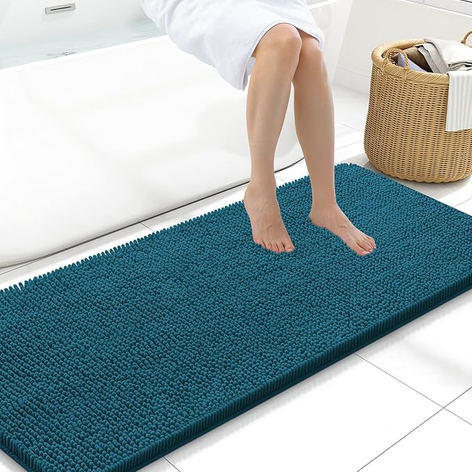 Arotive Bathroom Rugs 59x20, Extra Soft Absorbent Shaggy Chenille Bath Rugs, Machine Washable Rubber Backing Non-Slip Bath Mats for Bathroom Floor Tub and Shower, Home Decor Accessories,Peacock Blue