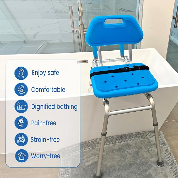 Gateway Premium Sliding Shower Chair Bath Transfer Bench with Swivel Padded Bath Tub Seat for Tubs and Shower, for Handicap & Seniors Mobility & Daily Living, Blue