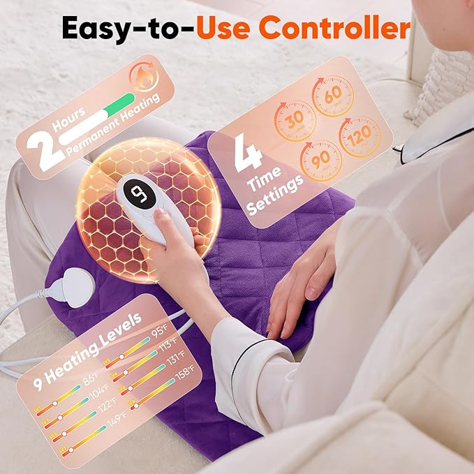 Purple Weighted Heating Pad for Neck Shoulders and Back, Mothers Day Gifts for Mom Wife Grandma, Birthday Gifts for Mom Older Women, Electric Heated Blanket with 9 Heat Options 4 Auto-Off Timer