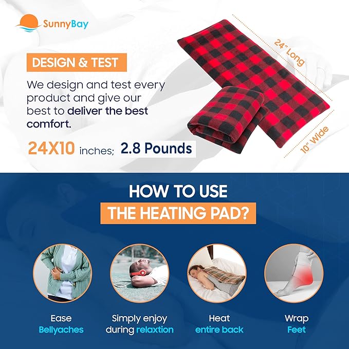 SunnyBay Lavender Microwave Heating Pad, Microwavable Heavy Weighted Full Body Moist Hot or Cold Pack and Washable Fleece Cover, 10x24 Inches, 4 lbs, Buffalo