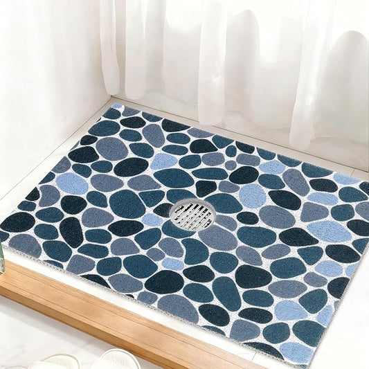 Square Shower Mat Non Slip: 32 x 24 Inch Extra Large Shower Mats with Drain Hole in Middle - PVC Loofah Anti Slip Shower Floor Matt for Inside Shower