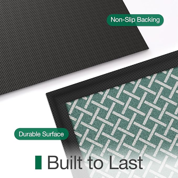 LUMI Front Door Mat 17x30, Low-Profile Non-Slip Welcome Mat for Indoor Outdoor, Stain & Fade Resistant Geometric Door Mat for Entryway Patio Porch, Grid-Teal