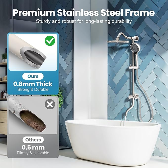 Rainshower Head with Handheld Spray, Retrofit Shower System with Solid Brass Connecter, High Pressure Shower Head with Adjustable Holder& Tub Spout, 60" Stainless Steel Hose, Brushed Nickel