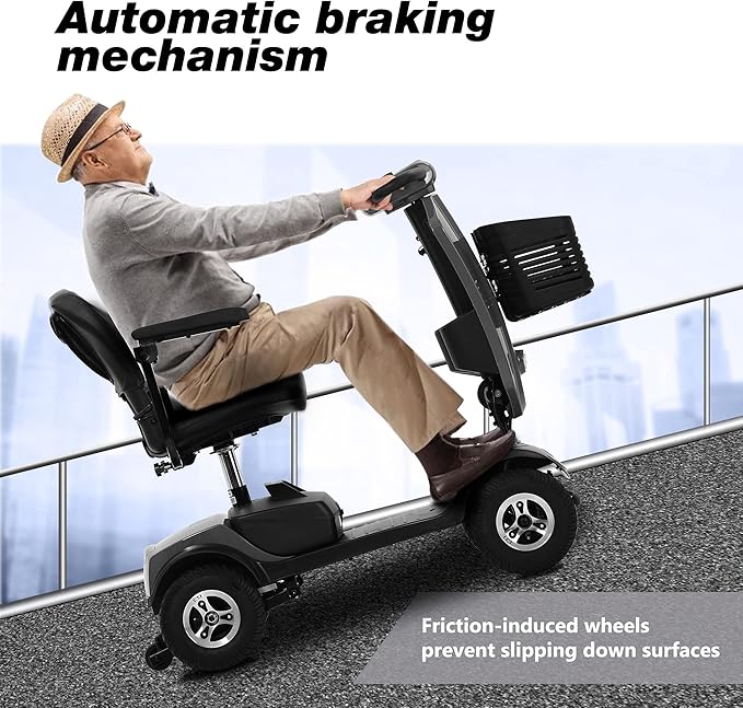 Mobility Scooter for Seniors and Adults Patriot Grey, 300W Powerful Motor, 9” Pneumatic Tires with Rear Suspension, Premium Windshield Design with Cup Holder, 360° Swivel Seat