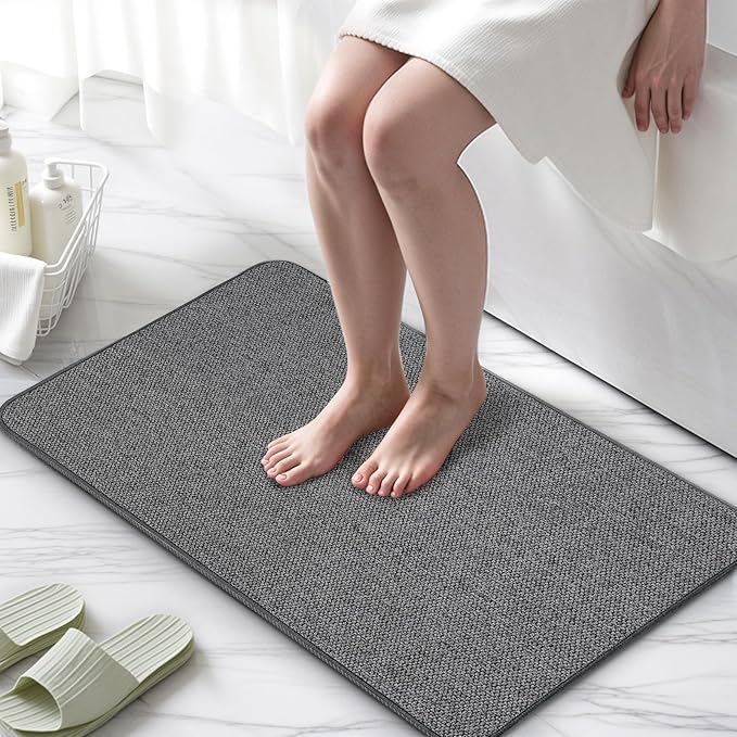 Upgraded Bath Mat 24x36Inch, Thin Bath Mats Rugs with Rubber Backing Non-Slip, Absorbent,Quick Dry Machine Washable, Home Decor Accessories Cozy Cloth Bathroom Rugs fit Under Door/Sink/Tub-Dark Grey