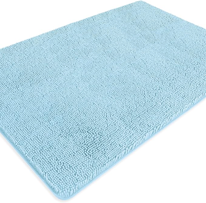 Bathroom Rugs 40 x 60 Inch – Extra Large Bath Mat | Absorbent and Washable Thick Chenille Bath Rugs Non-Slip Runner Rug for Bathroom, Shower, Tub(Light Blue)