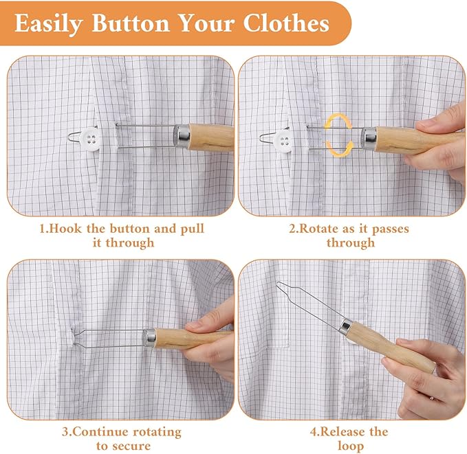 3pcs Button Helper Tool for Elderly, Wood Button Tool for Seniors, Buttons Hook and Zipper Pull One Hand for Elderly, Shirt Denim, Jackets & Heavy Coats