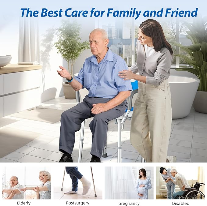 Shower Chair for Inside Shower 500lbs - Bariatric Shower Seat with Arms & Back, 6 Height Adjustment & Reinforced Crossbars for Elderly/Disabled Adults, Blue