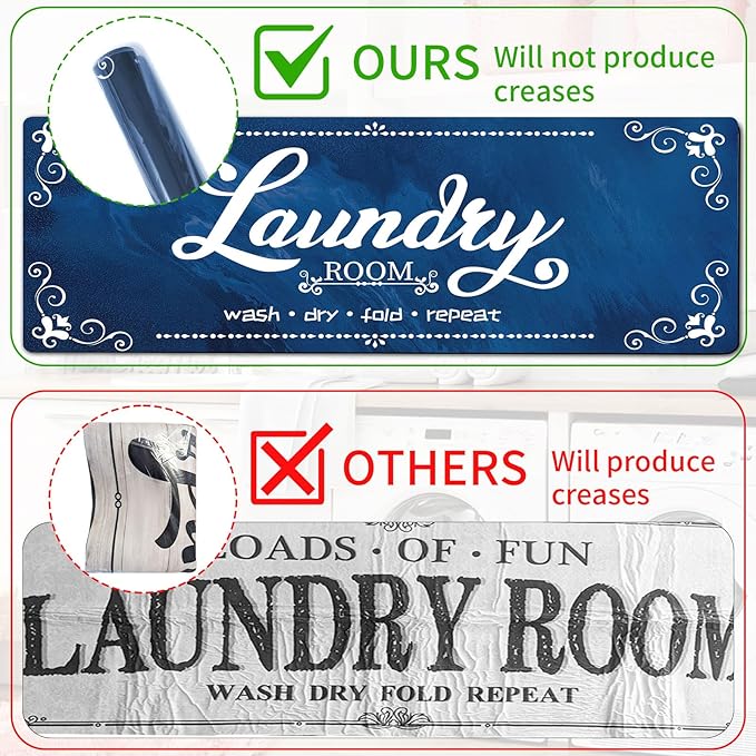 XLHOMO Laundry Room Rug Runner, 17"x60" Non Slip Navy Blue Nappa Leather Laundry Rugs, Farmhouse Washable Floor Laundry Mats for Laundry Room, Kitchen, Washroom, Bathroom, Hallway Entryway Decor