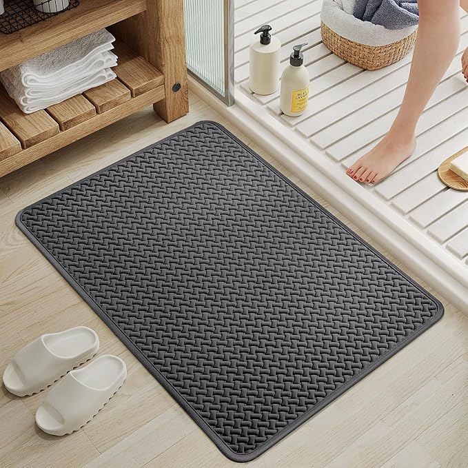 YDKGL Bathroom Rugs Non Slip, Super Absorbent Quick Dry Bath Mat, Foam Weave Texture Rubber Backing Ultra Thin Bathroom Mats Fit Under Door Bathroom Floor Bathtub Shower