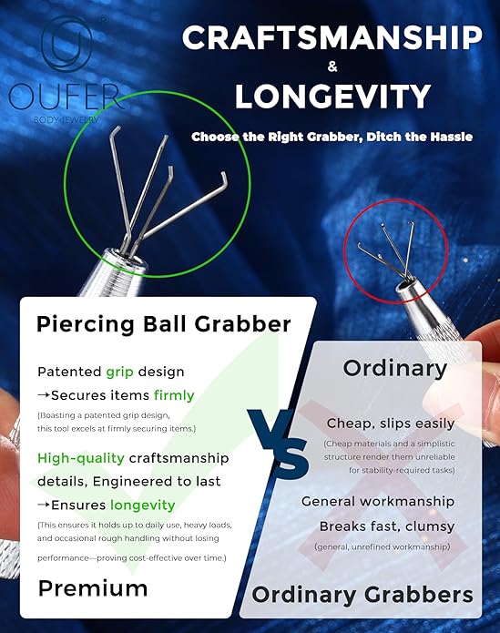 OUFER Piercing Ball Grabber, 16G 18G Flat Back Earrings Piercing Guide needle Tool, Surgical Steel Internally Threaded Push Pin External Thread Assistant Body Piercing Kit for Ear Nose Lip Tool