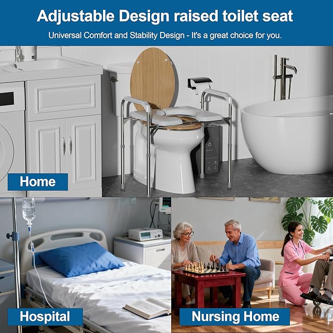 Deewow Raised Toilet Seat with Handles, Toilet Seat Riser for Seniors with Adjustable Height, up to 400lbs, Raised Toilet Seat for Elderly, Pregnant and Handicap, Fit Any Toilet, FSA/HAS Eligible