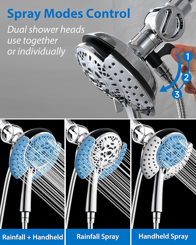 INAVAMZ 2-in-1 Filtered Shower Head with Handheld: Dual Shower Heads with Rain Shower & Handheld Shower Head, 10-Mode Detachable Shower Head with Massage Spray, Shower Trim Systems
