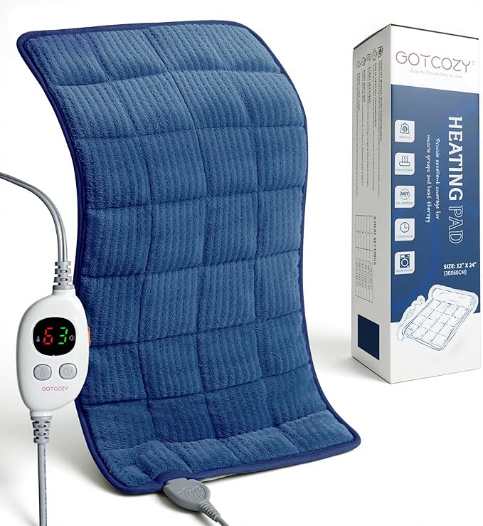 GOTCOZY Weighted Heating Pad 12"X24" - Electric Heat Pad for Back Neck Shoulder Pain Relief,6 Heat Settings,3H Auto Shut Off, Birthday Gifts for Women Men, Dad, Mom (Navy Blue)