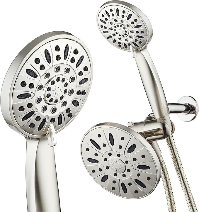 AquaDance Premium High Pressure 3-Way Rainfall Combo Combines The Best of Both Worlds-Enjoy Luxurious Rain Showerhead and 6-Setting Hand Held Shower Separately or Together, Satin Nickel