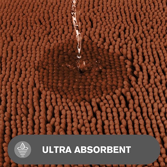 Rust Bathroom Rugs – Absorbent and Washable Bath Mat, Non-Slip, Thick Soft Chenille Bath Rugs for Bathroom Floor, Shower, Sink - 20" x 32"