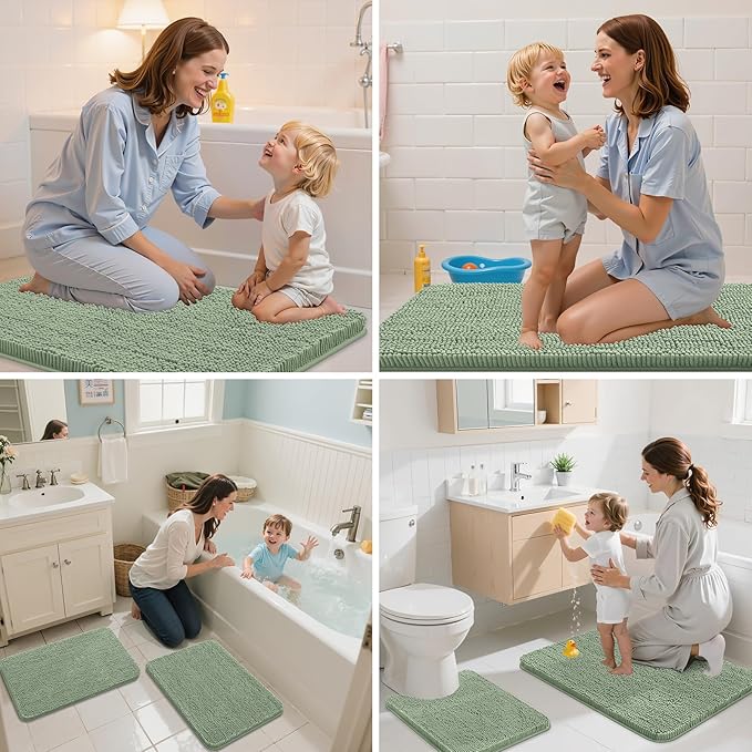 Arotive Bathroom Rugs 24x16, Extra Soft Absorbent Shaggy Chenille Bath Rugs, Machine Washable Rubber Backing Non-Slip Bath Mats for Bathroom Floor Tub and Shower, Home Decor Accessories, Sage Green