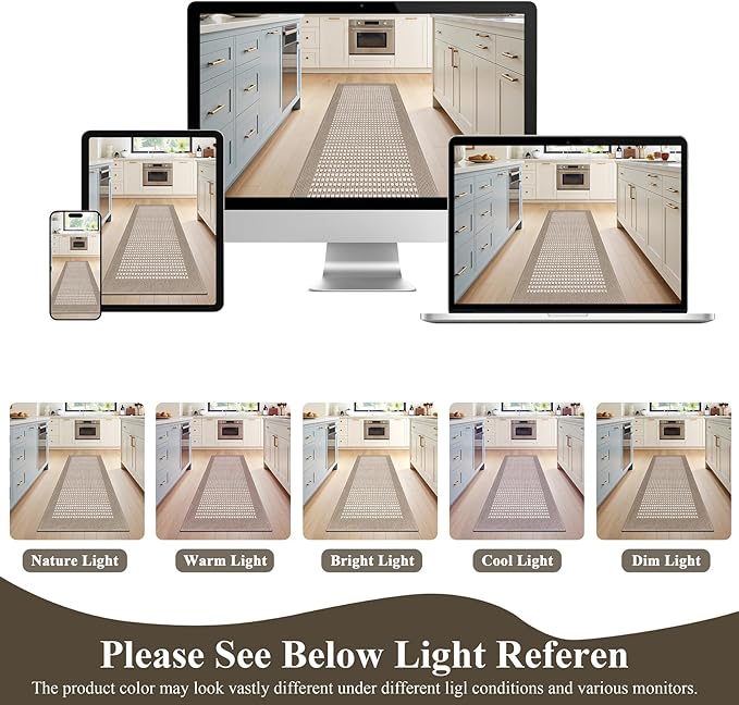 Ileading Laundry Room Runner Rug 2x5ft Non Slip Farmhouse Kitchen Floor Mats with Rubber Backing Machine Washable Indoor Doormat Low-Profile Carpet for Hallway Entryway(Beige)