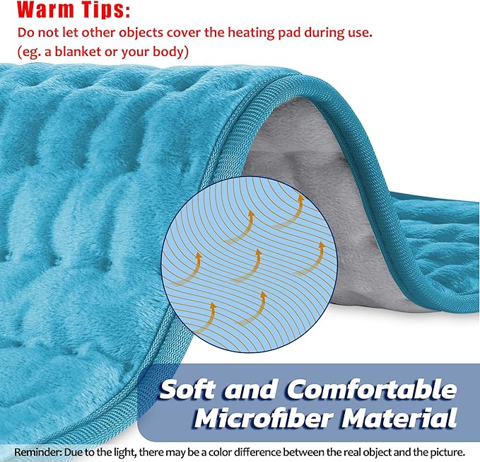 Electric Heating Pad for Back Pain Relief, Heating Pads for Cramps, Auto Shut Off, Heating pad for Neck and Shoulder, 20''x24'', Large, Blue+Gray